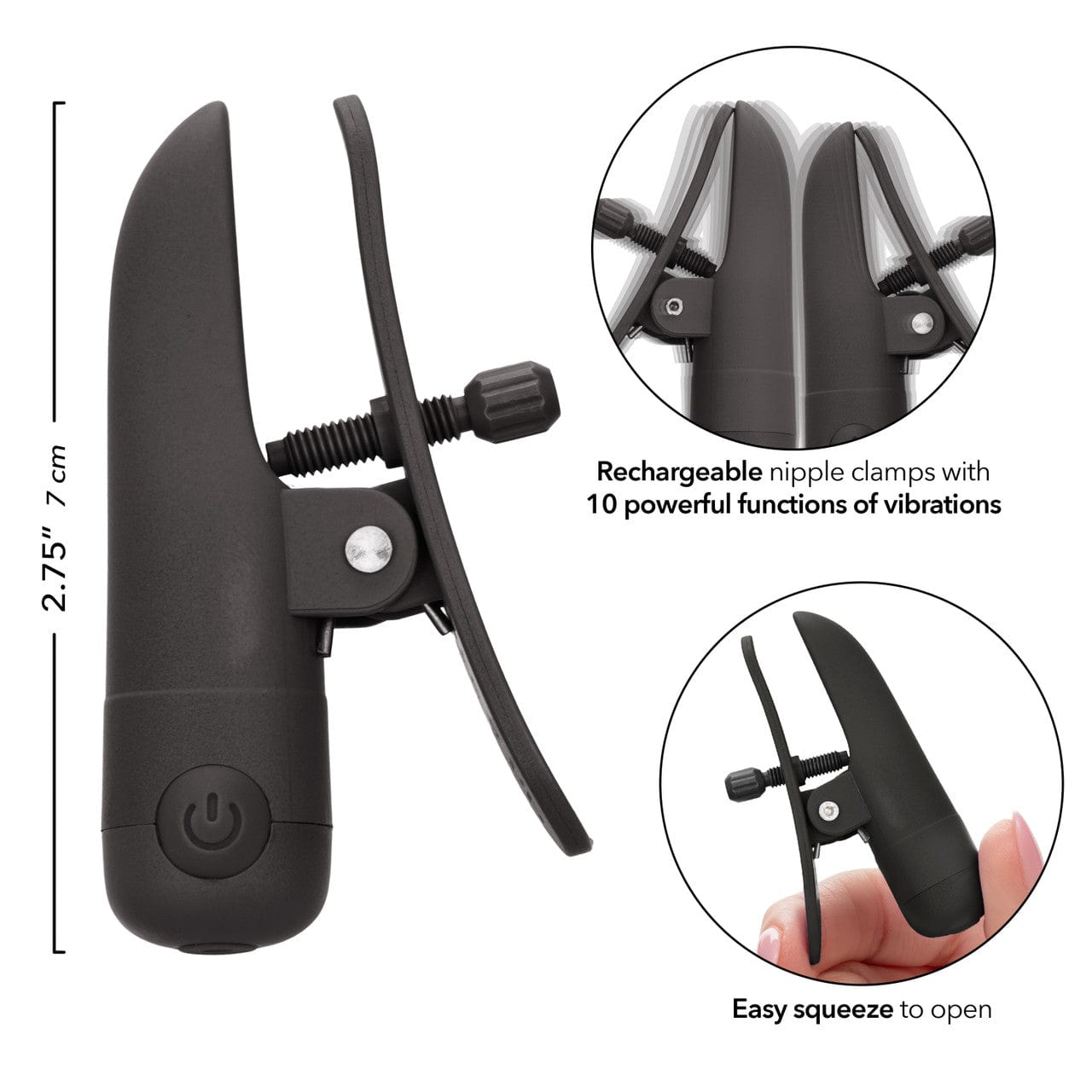 CalExotics Nipplettes Vibrating Black Nipple Clamps Nipple Vibrator