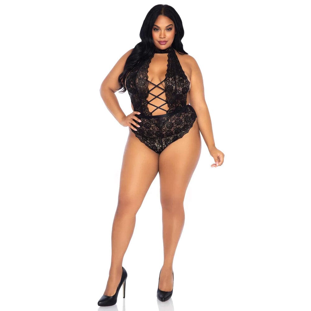 Leg Avenue Leg Avenue Floral Lace Crotchless Teddy UK 14 to 18 Plus Size Lingerie