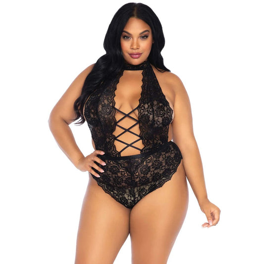 Leg Avenue Leg Avenue Floral Lace Crotchless Teddy UK 14 to 18 Plus Size Lingerie
